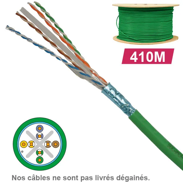 Câble réseau cuivre CAT6 FUTP, paires 1x4, en touret : longueur : 410m