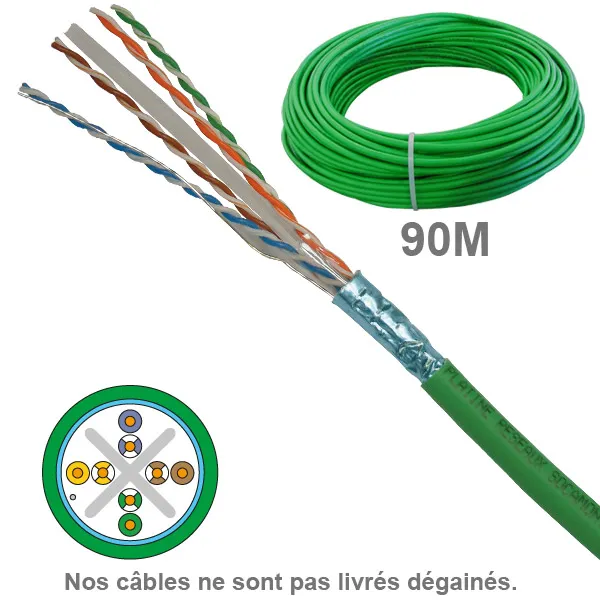 Câble réseau cuivre CAT6 FUTP, paires 1x4, en couronne : longueur : 90m