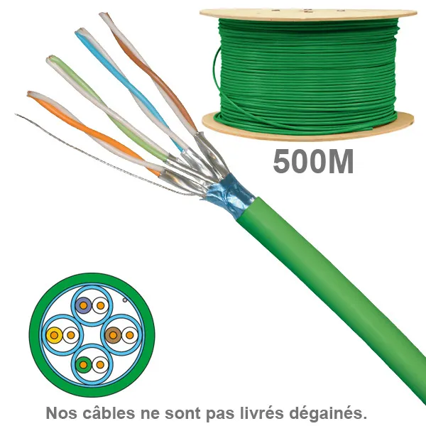 Câble réseau cuivre CAT6A FFTP, paires 1x4, en touret : longueur : 500m