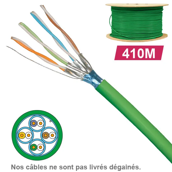 Câble réseau cuivre CAT6A UFTP, paires 1x4, en touret :  longueur : 410m