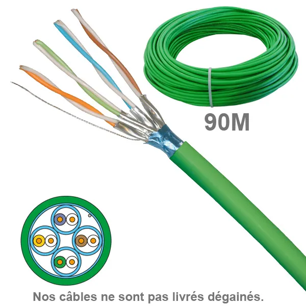 Câble réseau cuivre CAT6A FFTP, paires 1x4,  en couronne : longueur : 90m