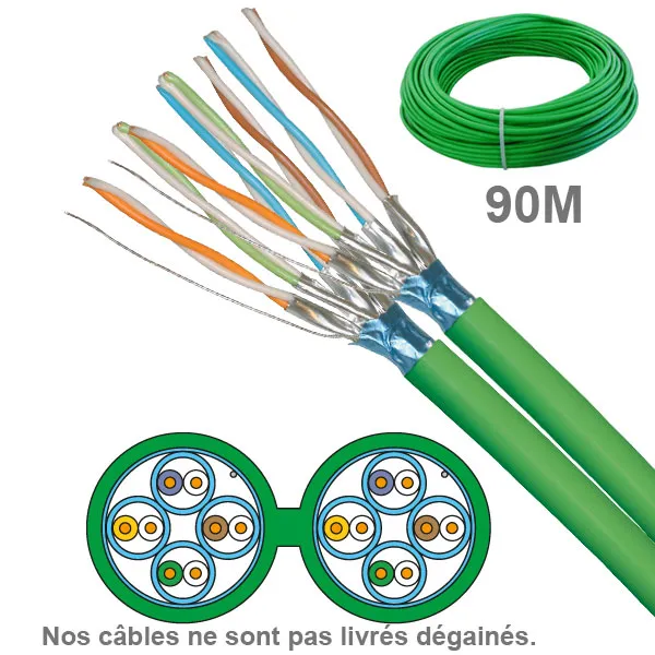 Câble réseau cuivre CAT6A FFTP, paires 2x4, en couronne : longueur : 90m