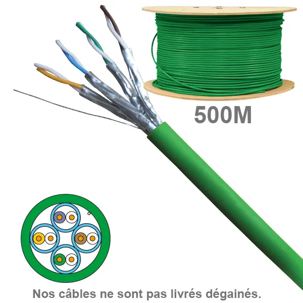 Câble réseau cuivre CAT6A UFTP, paires 1x4, en touret : longueur : 500m