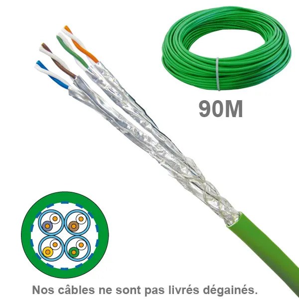 Câble réseau cuivre CAT7A SFTP, paires 1x4, en touret : longueur : 90m