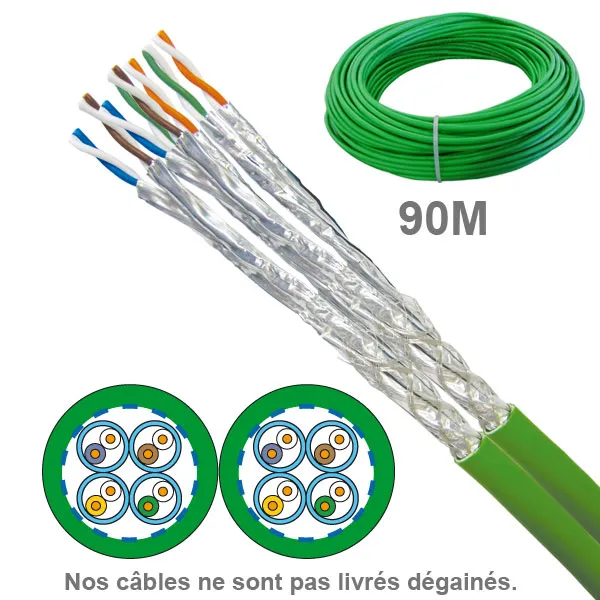 Câble réseau cuivre CAT7A SFTP, paires : 2x4,  en couronne : longueur : 90m