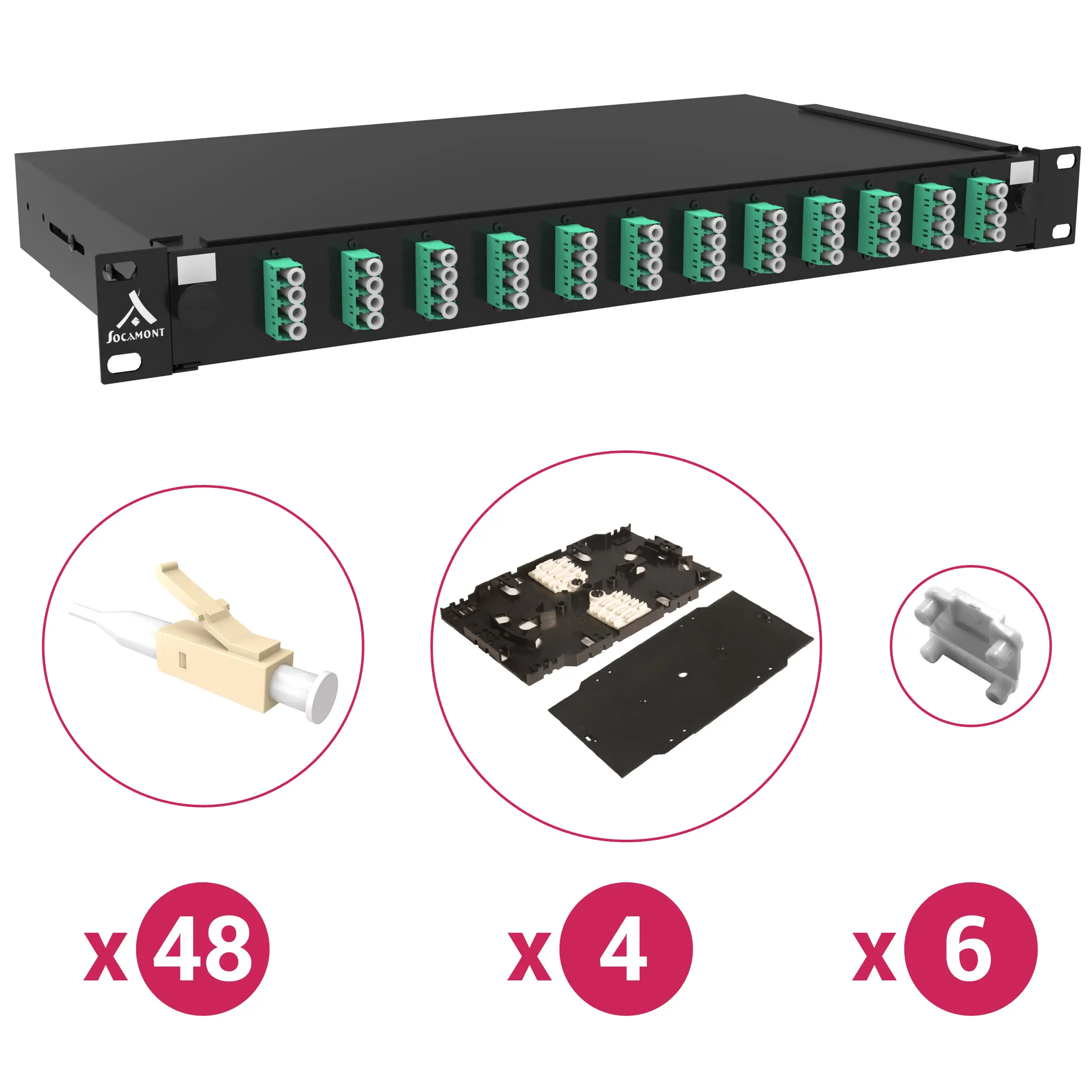 Tiroir optique 19'' 48 FO 88601 12 LC multimode QUAD OM3-4 pack accessoires