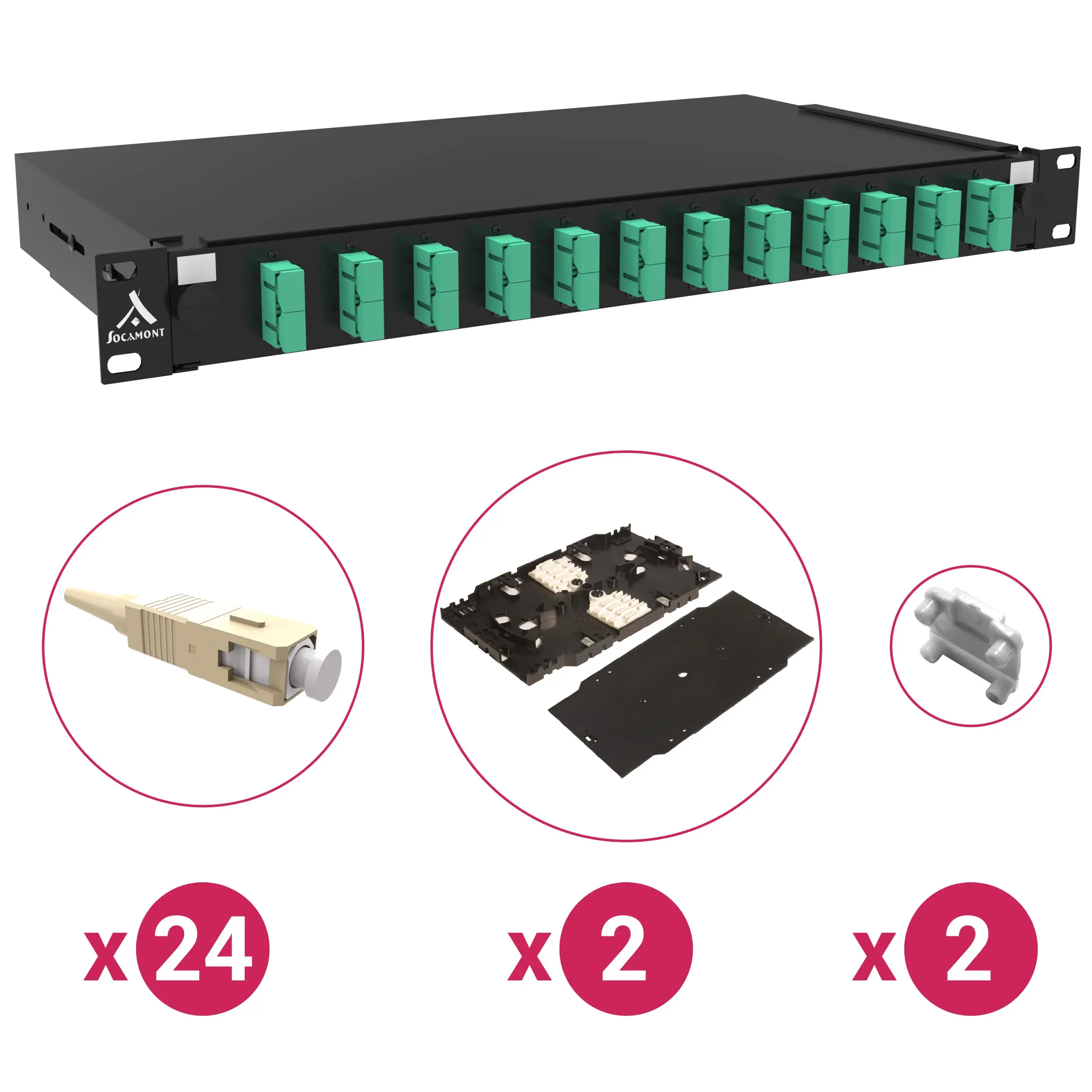 Tiroir optique 19'' 24 FO 88602 12 SC multimode DPLX OM3-4 pack accessoires