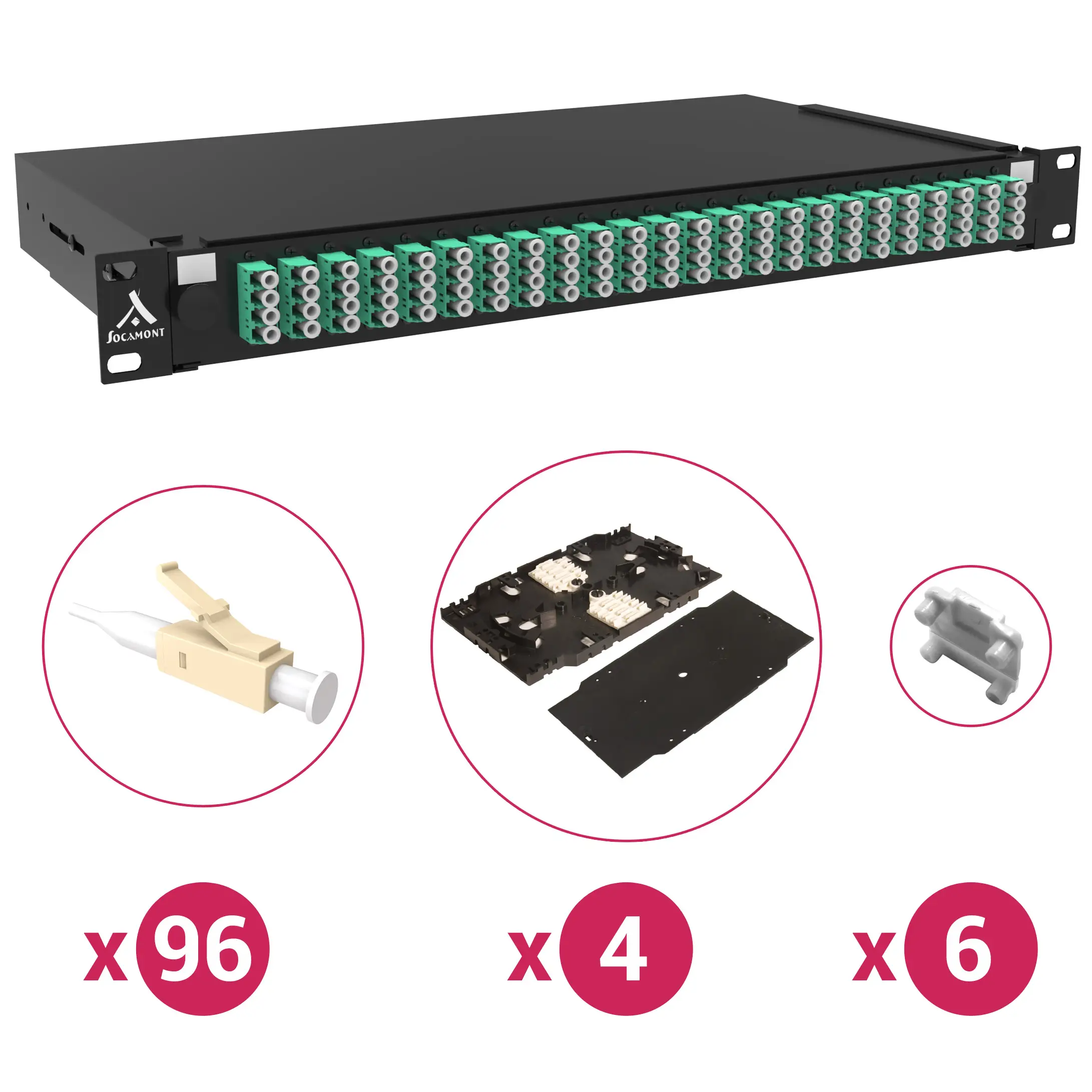 Tiroir optique 19'' 96 FO 88609 24 LC multimode QUAD OM3-4 pack accessoires