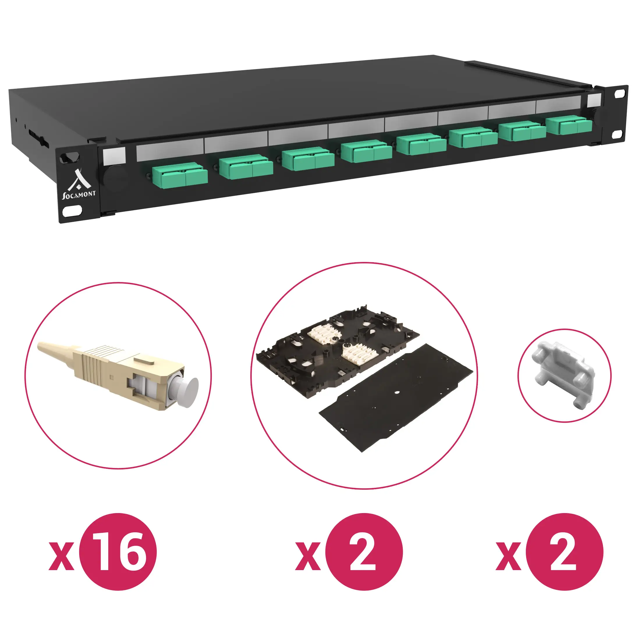 Tiroir optique 19'' 16 FO 88612 8 SC multimode DPLX OM3-4 pack accessoires