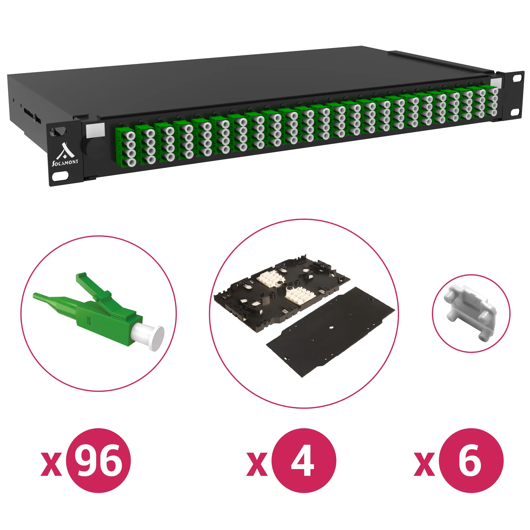 Tiroir optique 19'' 96 FO 88709 24 LC monomode APC QUAD pack accessoires