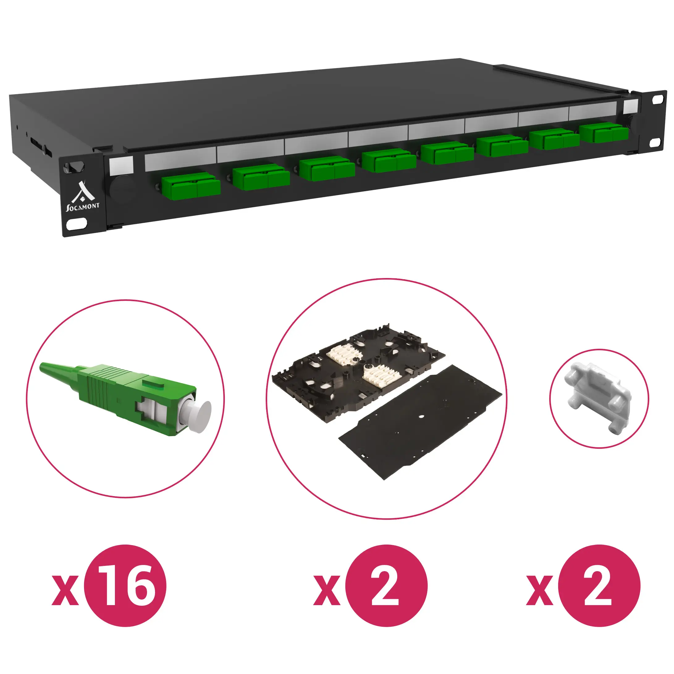 Tiroir optique 19'' 16 FO 88712 8 SC monomode APC DPLX pack accessoires